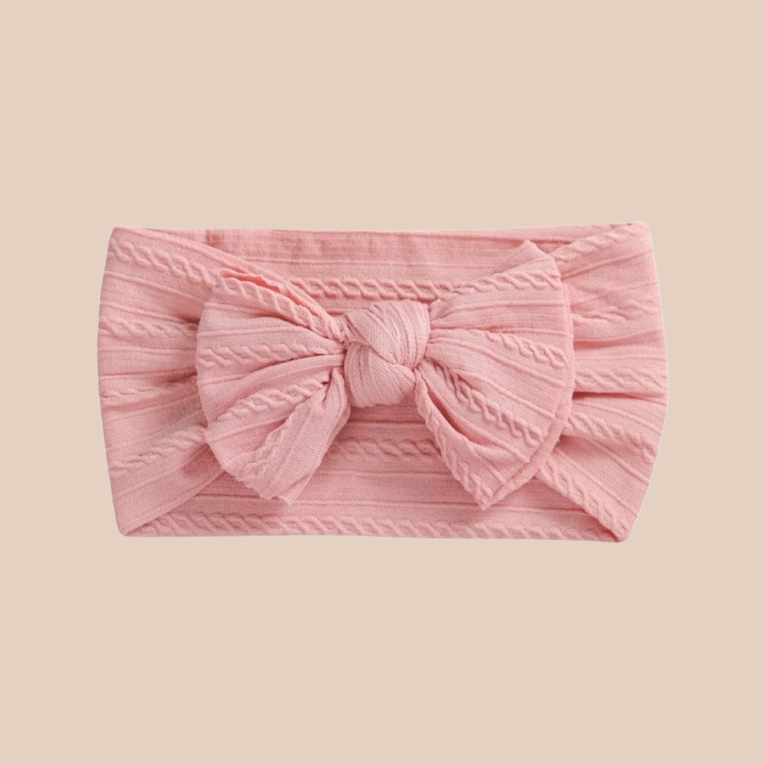 Dusty Pink Cable Knit Headband. Newborn baby bow headband