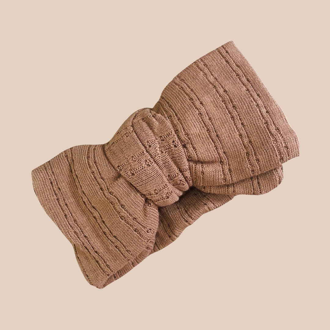 Oversized Rib Baby Bow Headband | Hazelnut