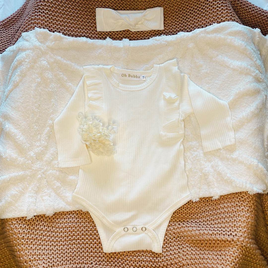 Flutter Bodysuit and Headband Set | White