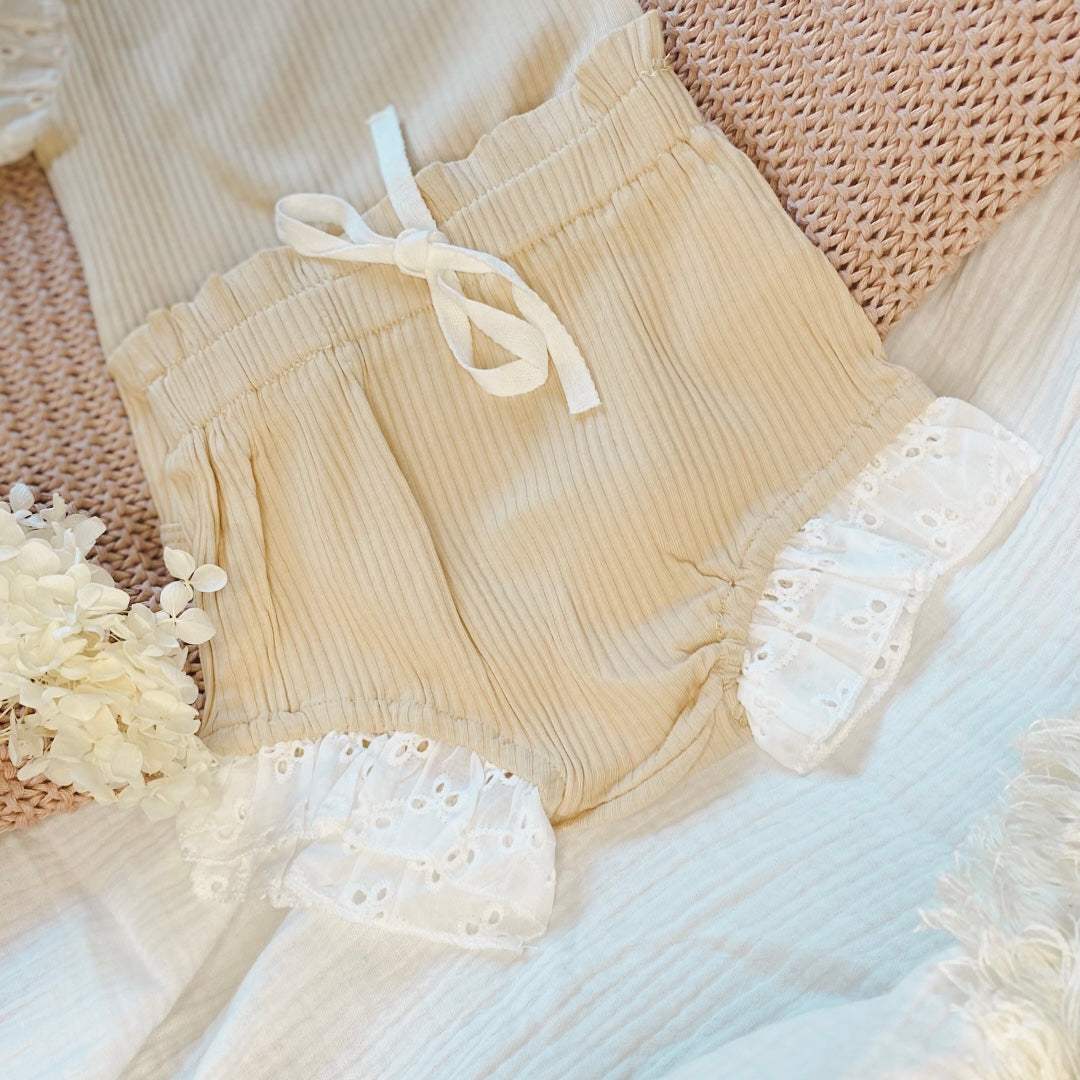 Broderie Ruffles Romper and Bloomer Set | Beige