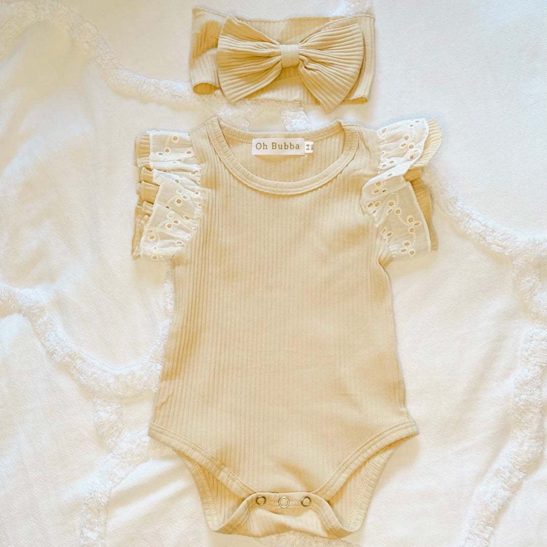 Broderie Ruffles Romper and Bloomer Set | Beige