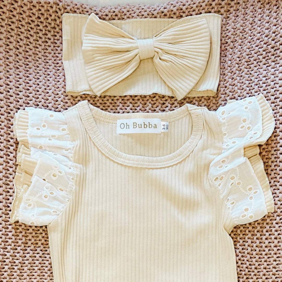 Broderie Ruffles Romper and Bloomer Set | Beige