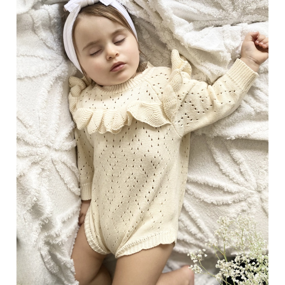 Diamond Knit Baby Romper | Ivory