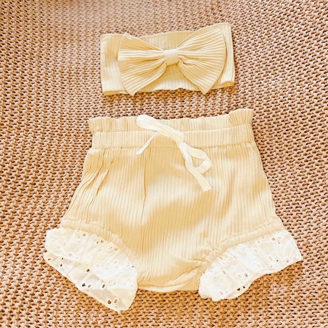 Broderie Ruffles Romper and Bloomer Set | Beige