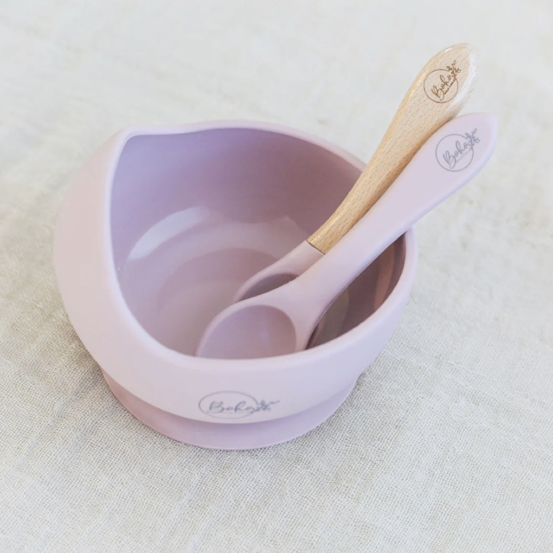 Silicone Suction Feeding Bowl and Two Spoons