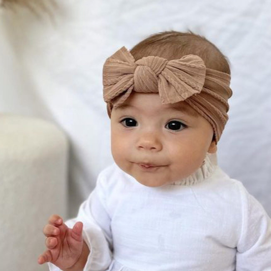 Taupe cable knit headband. Newborn baby bow headband. Hair accessories