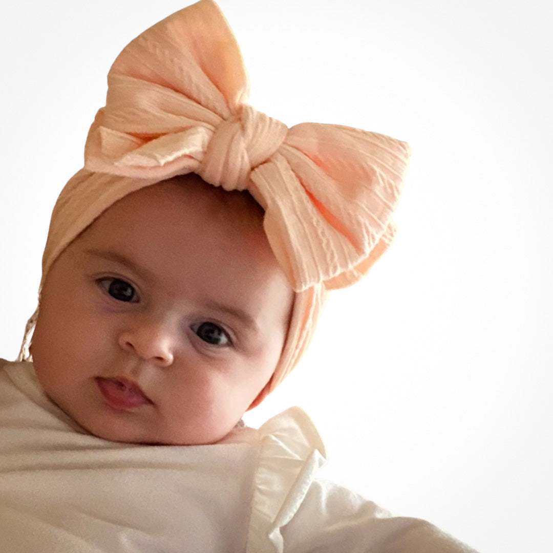 Big Headband. Large Headband. Newborn Headband. Cable knit baby bow headband. Baby Topknot. Peach headband