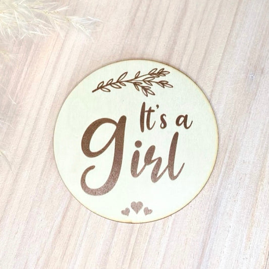 Its a girl baby milestone disc. Wooden milestone disc. Gender reveal