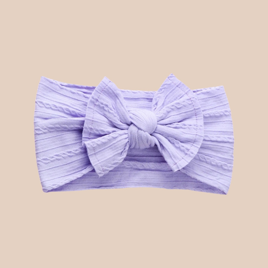 Lilac cable knit headband. Baby Bows. Newborn baby bow headband. Hair accessories