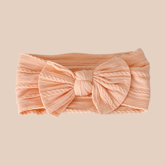 Peach cable knit headband. Newborn baby bow headband. Hair accessories