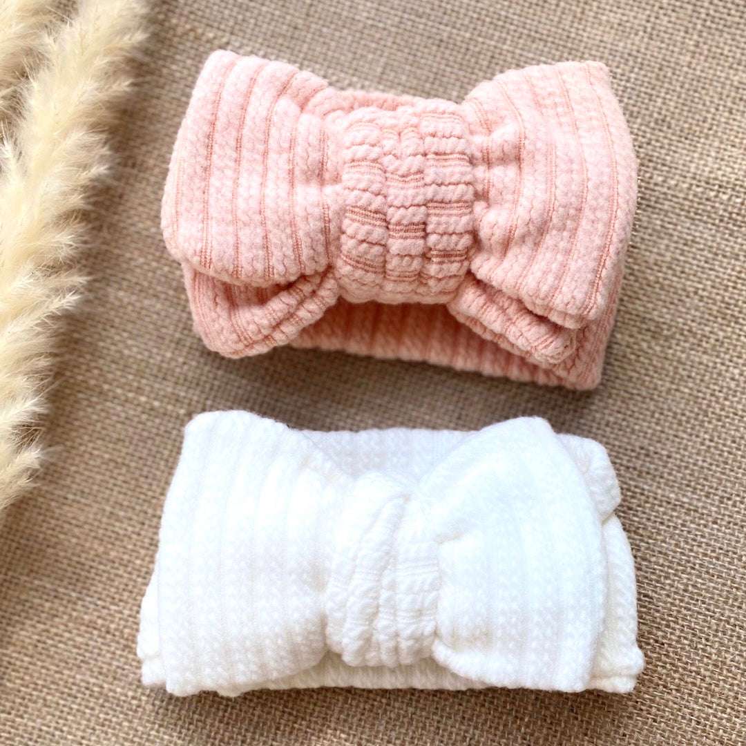 Oversized Plush Knit Baby Bow Headband | White