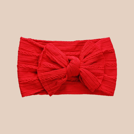 Red cable knit headband. Newborn red baby bow headband\