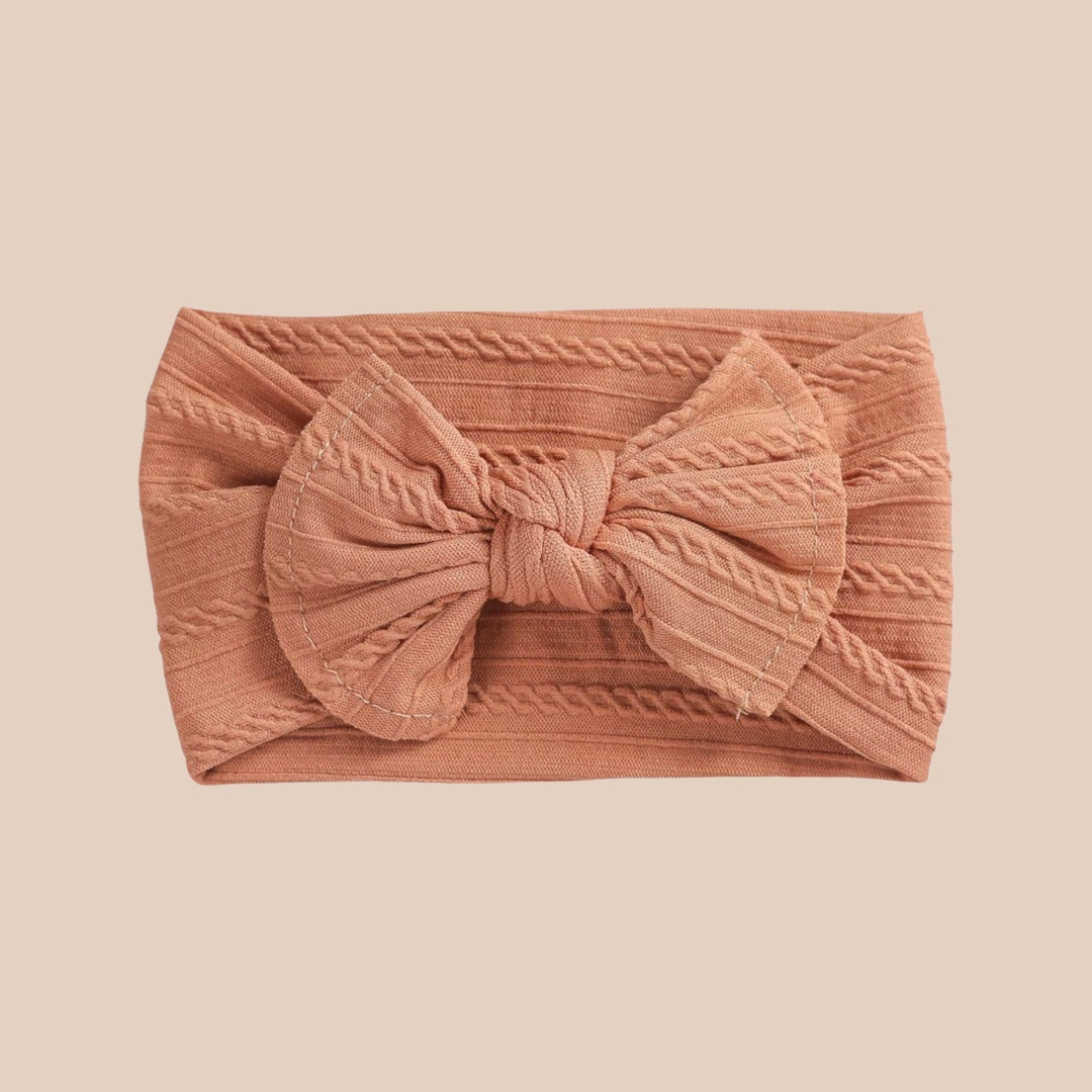 Cable Knit Baby Bow Headband | Rust