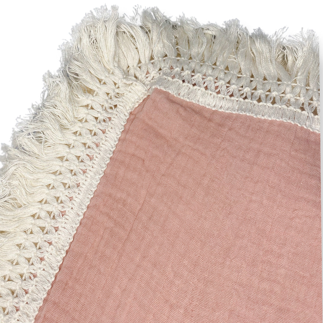 Organic Cotton  Fringe Swaddle | Dusty Pink