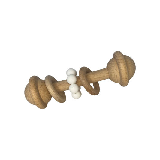 Natural Wooden Rattle | White