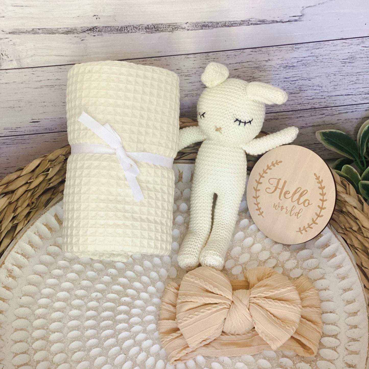 Crochet Bunny Hello World Baby Gift Set