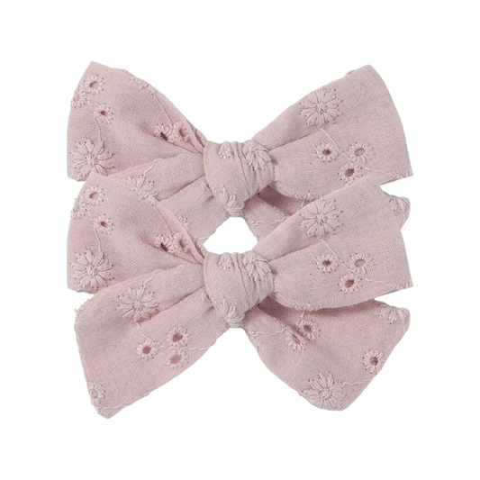 Embroidered 2 pcs Bow Clips | Light Lilac