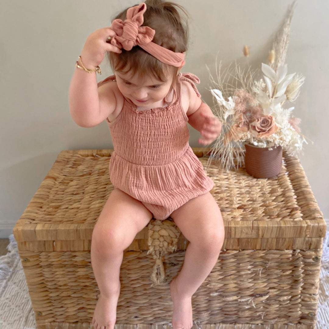 Tie Up Baby Romper & Headband Set | Tan