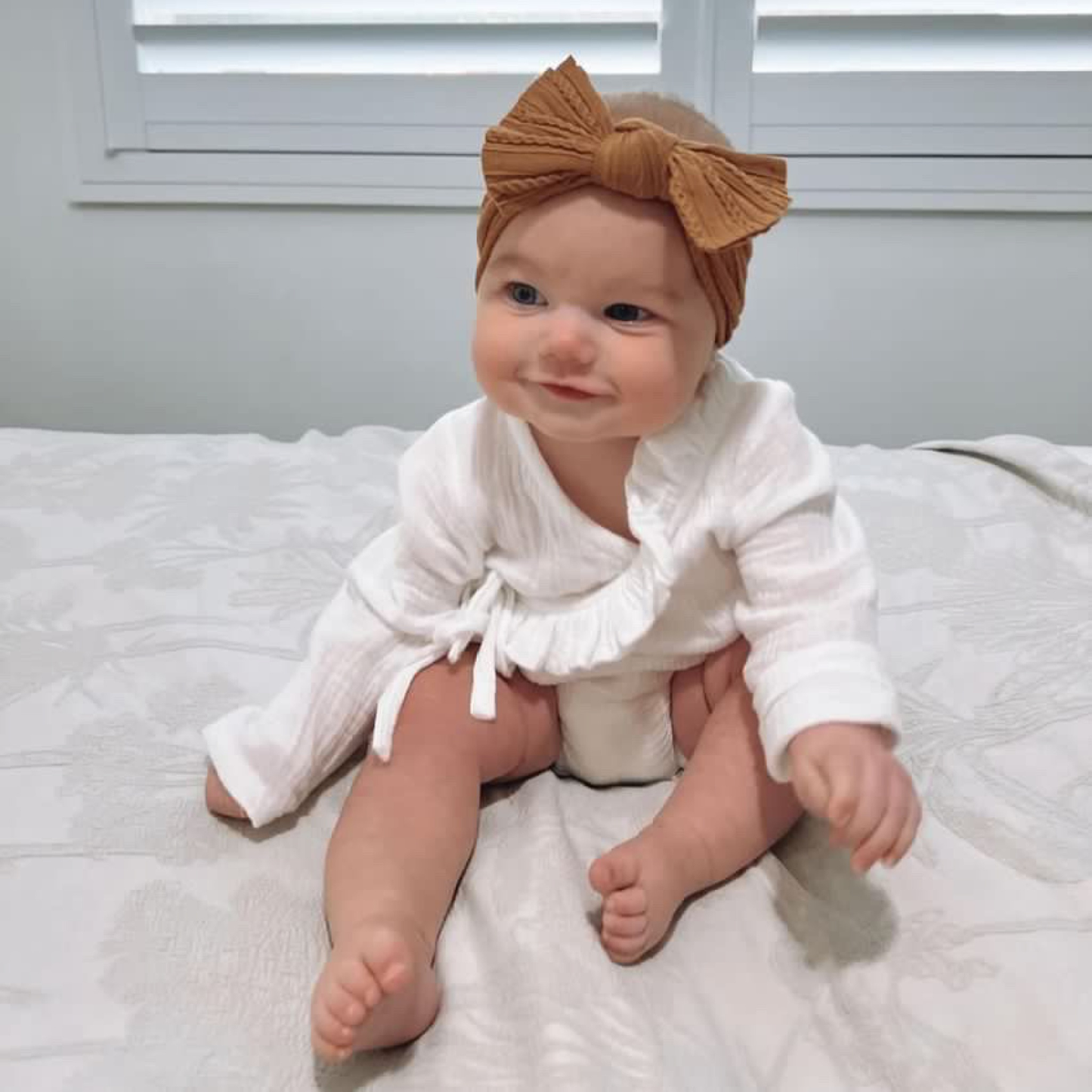 Cable Knit Baby Bow Headband | Rust