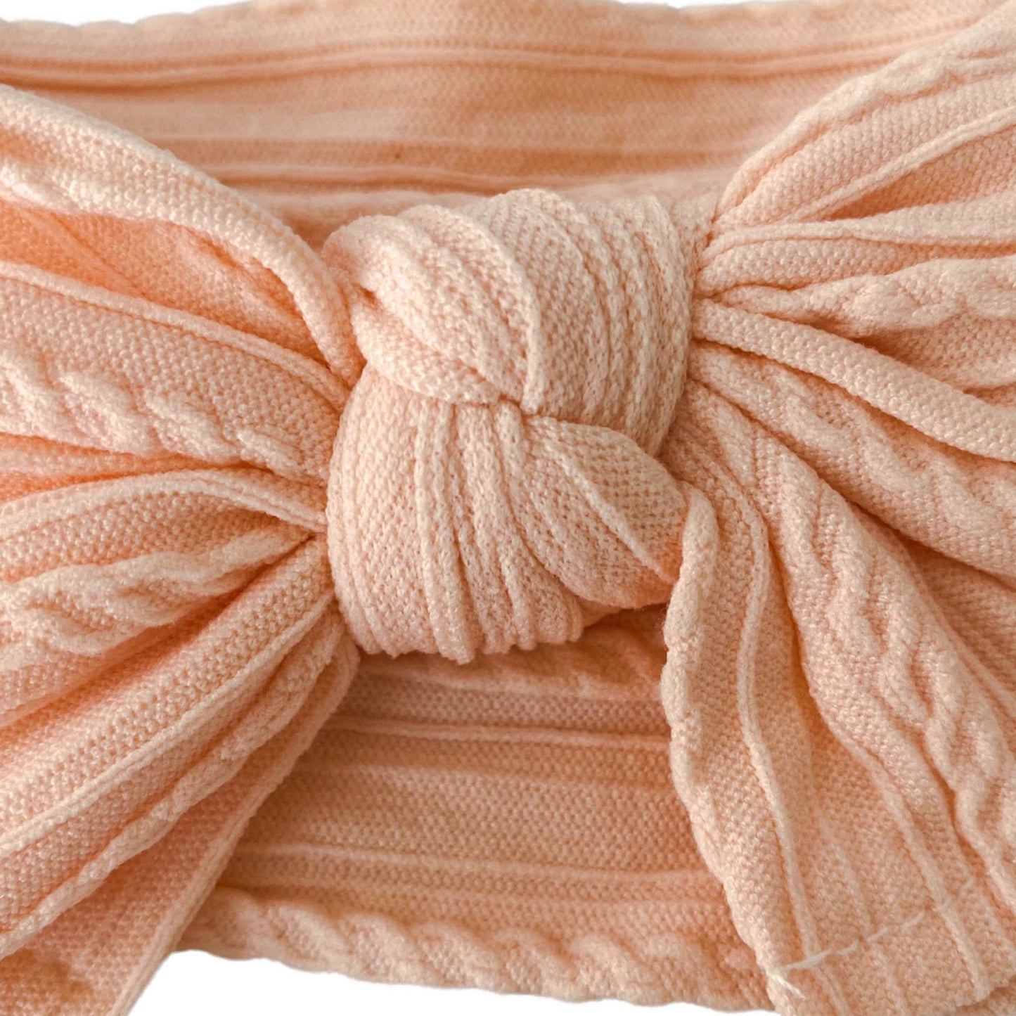 Cable Knit Baby Bow Headband | Peach