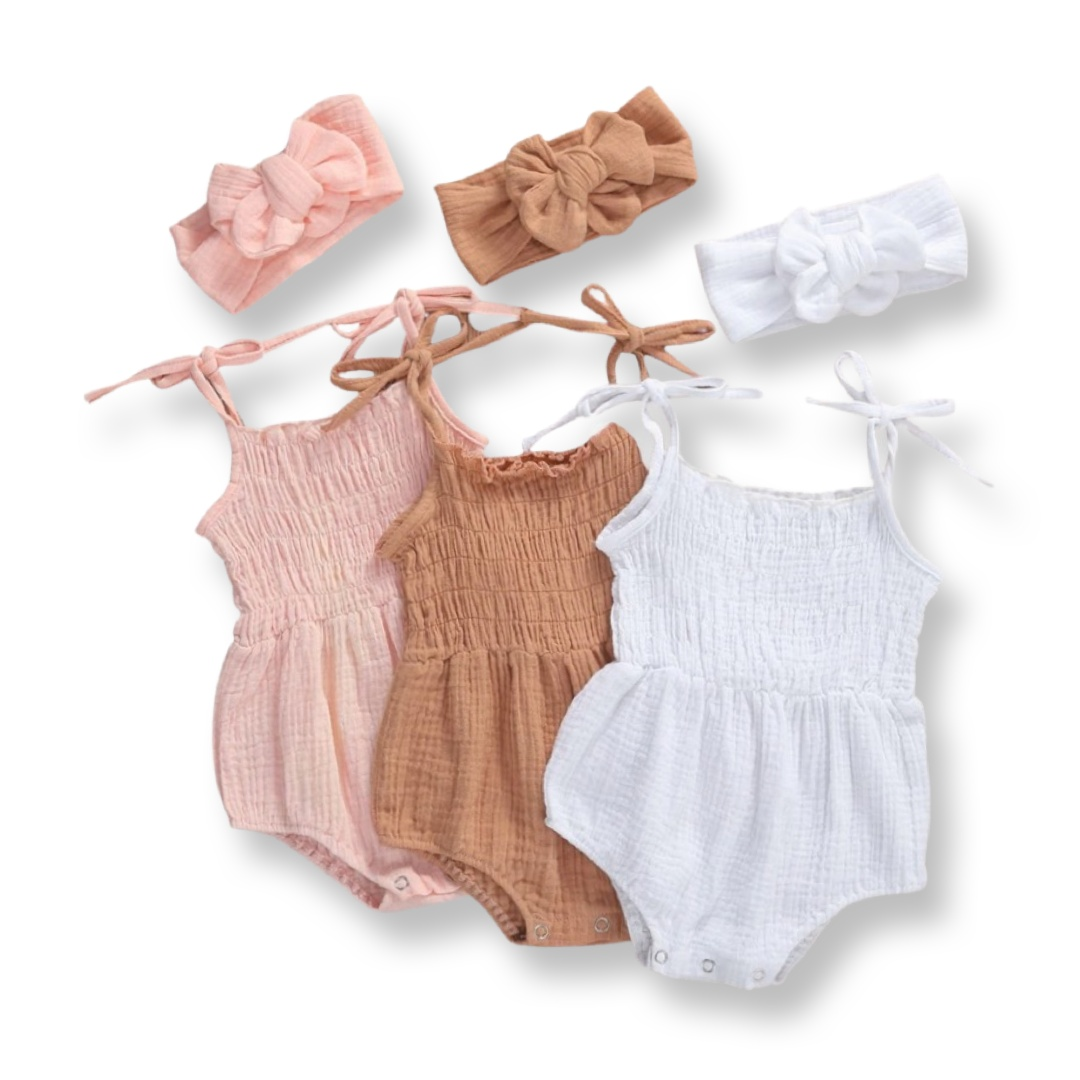 Tie Up Baby Romper & Headband Set | Tan